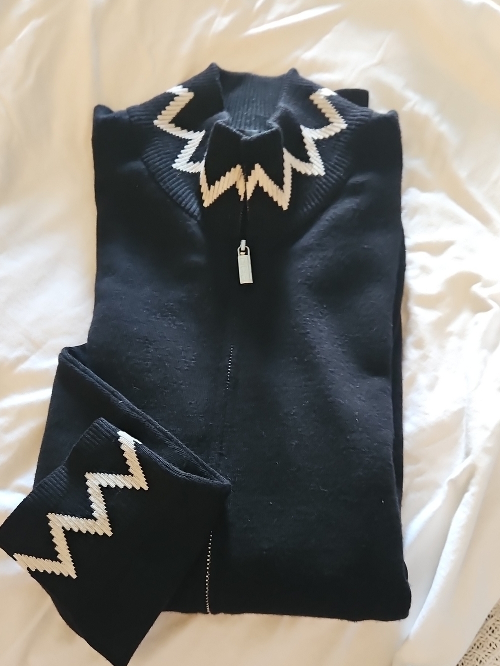 Versace Black Zip Cardigan with Chevron Trim